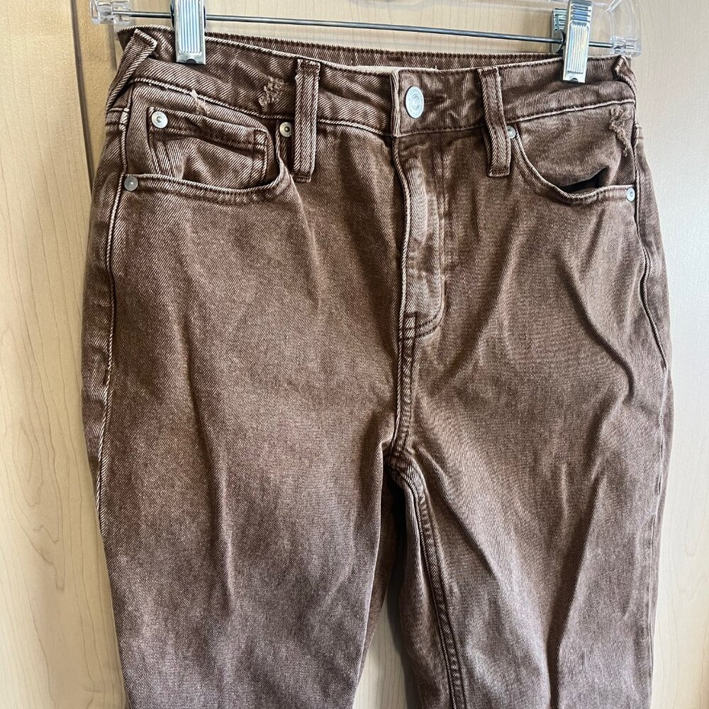 Cleo + Wolf Women's High Rise Ankle Straight Jeans -‎ 25 Waist 27 Leg Brown Tan